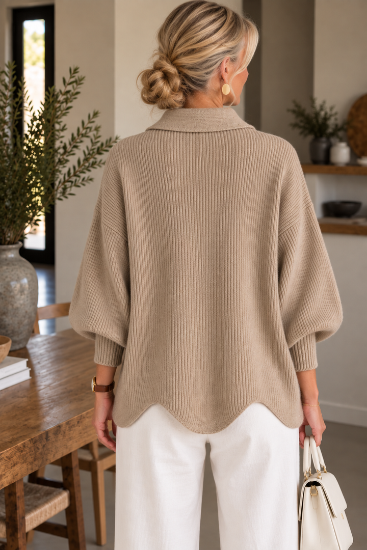 Isadora™ | Oversized Collared Cardigan With Large Metal Buttons