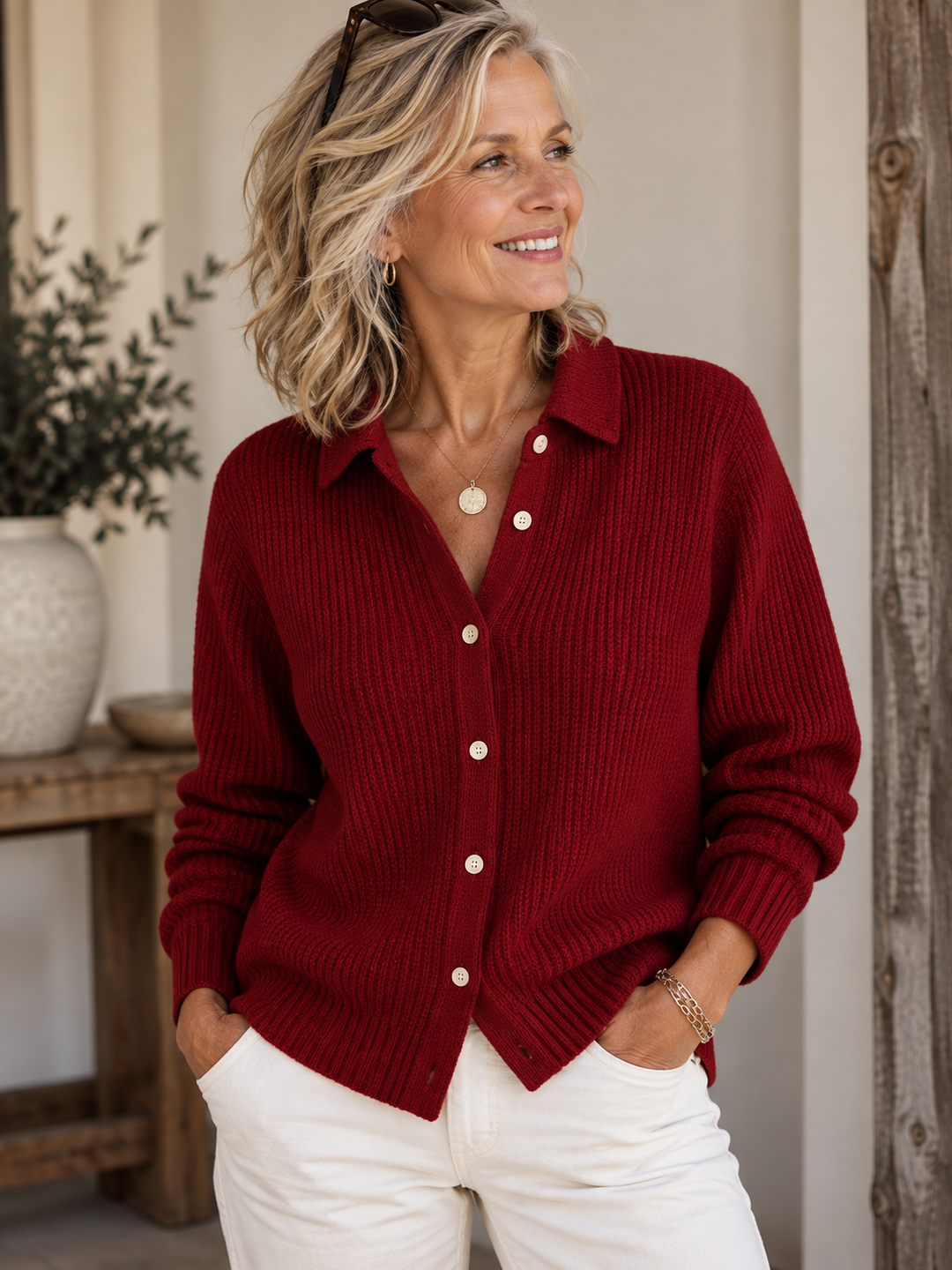 Camille™ | Textured Knit Button-Up Cardigan