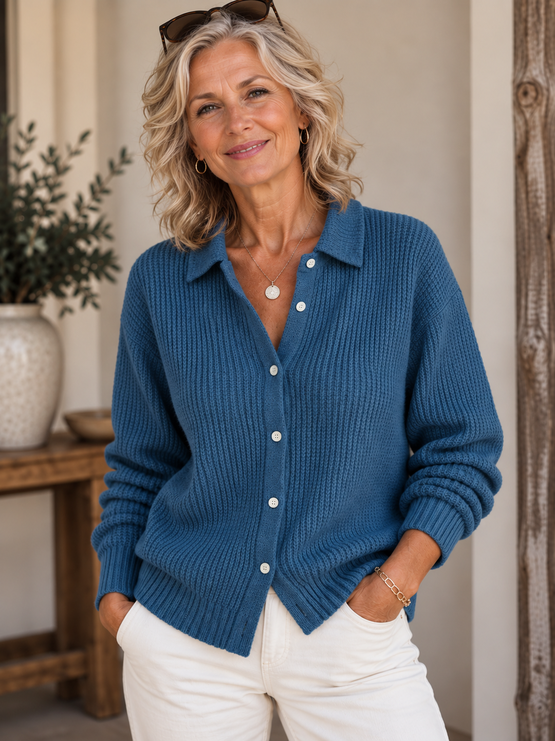 Camille™ | Textured Knit Button-Up Cardigan