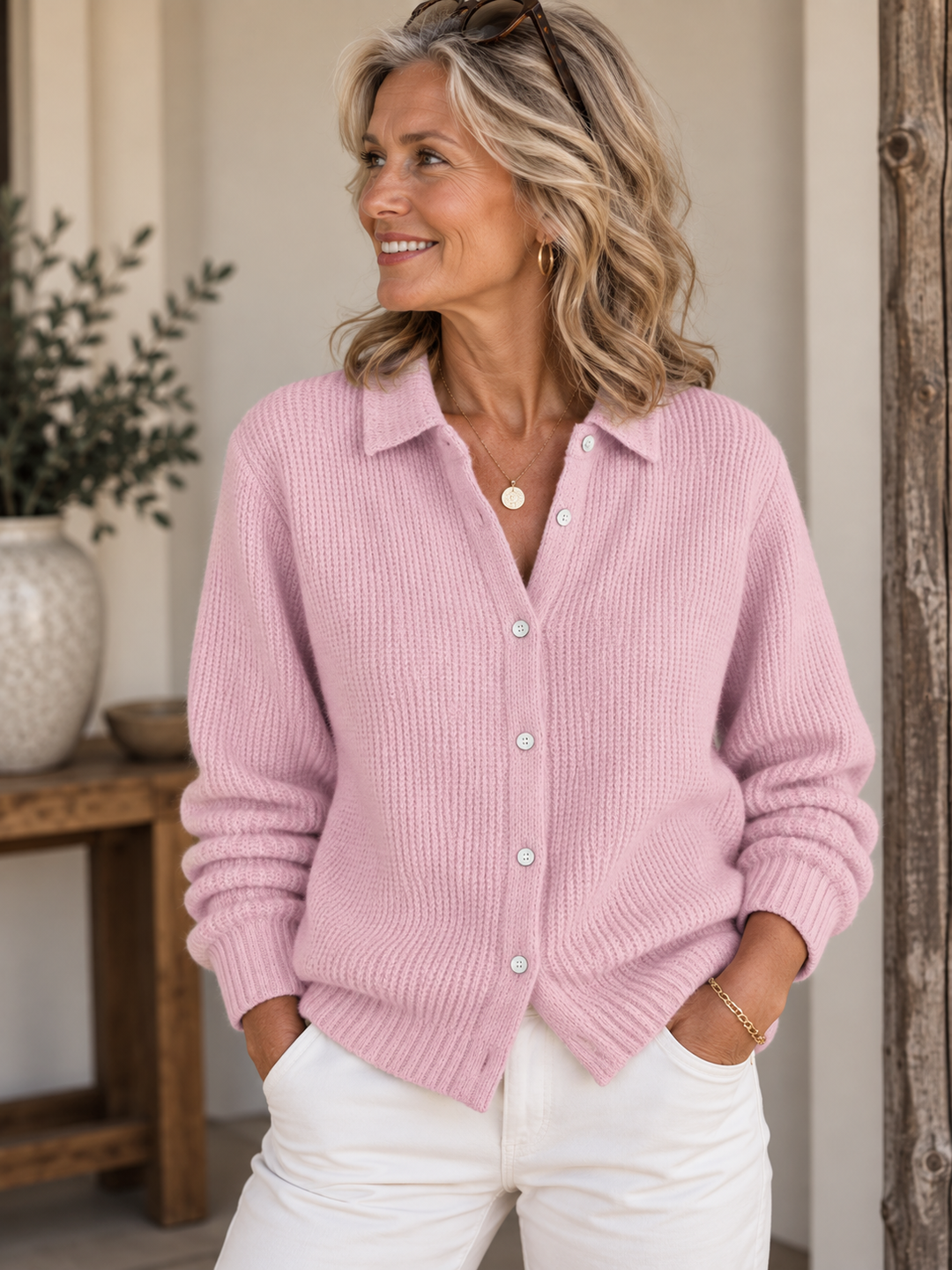 Camille™ | Textured Knit Button-Up Cardigan