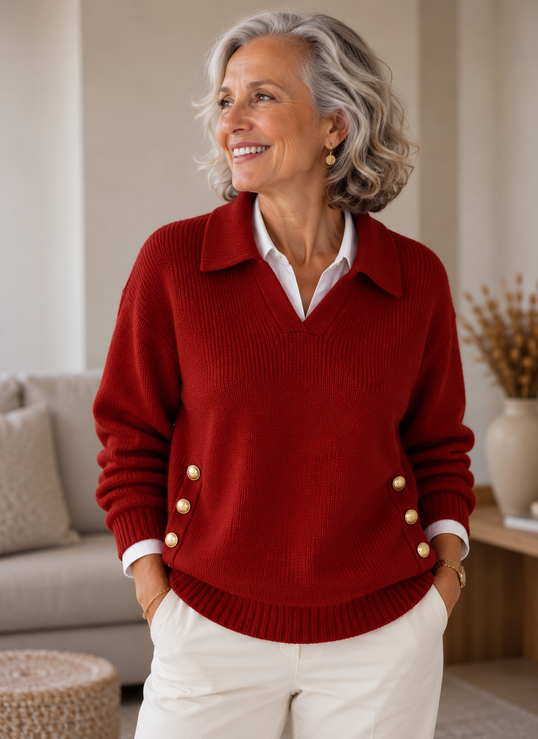 Vynette™ | V-Neck Sweater with Collar