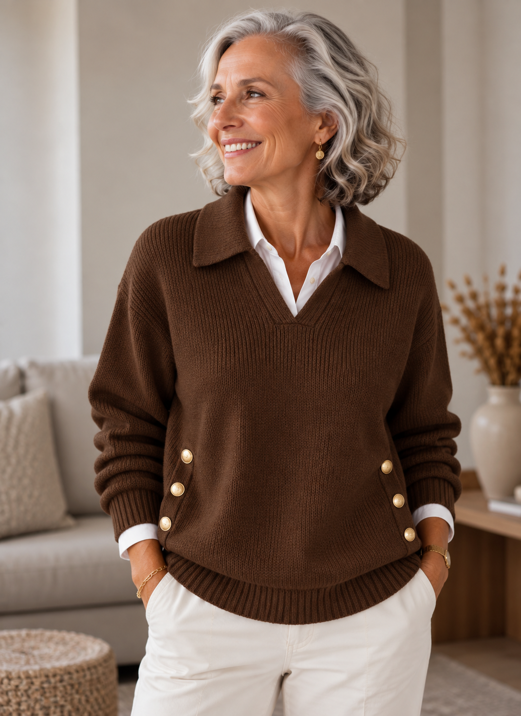 Vynette™ | V-Neck Sweater with Collar