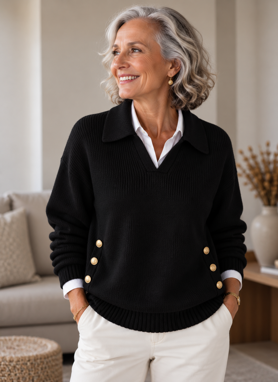 Vynette™ | V-Neck Sweater with Collar
