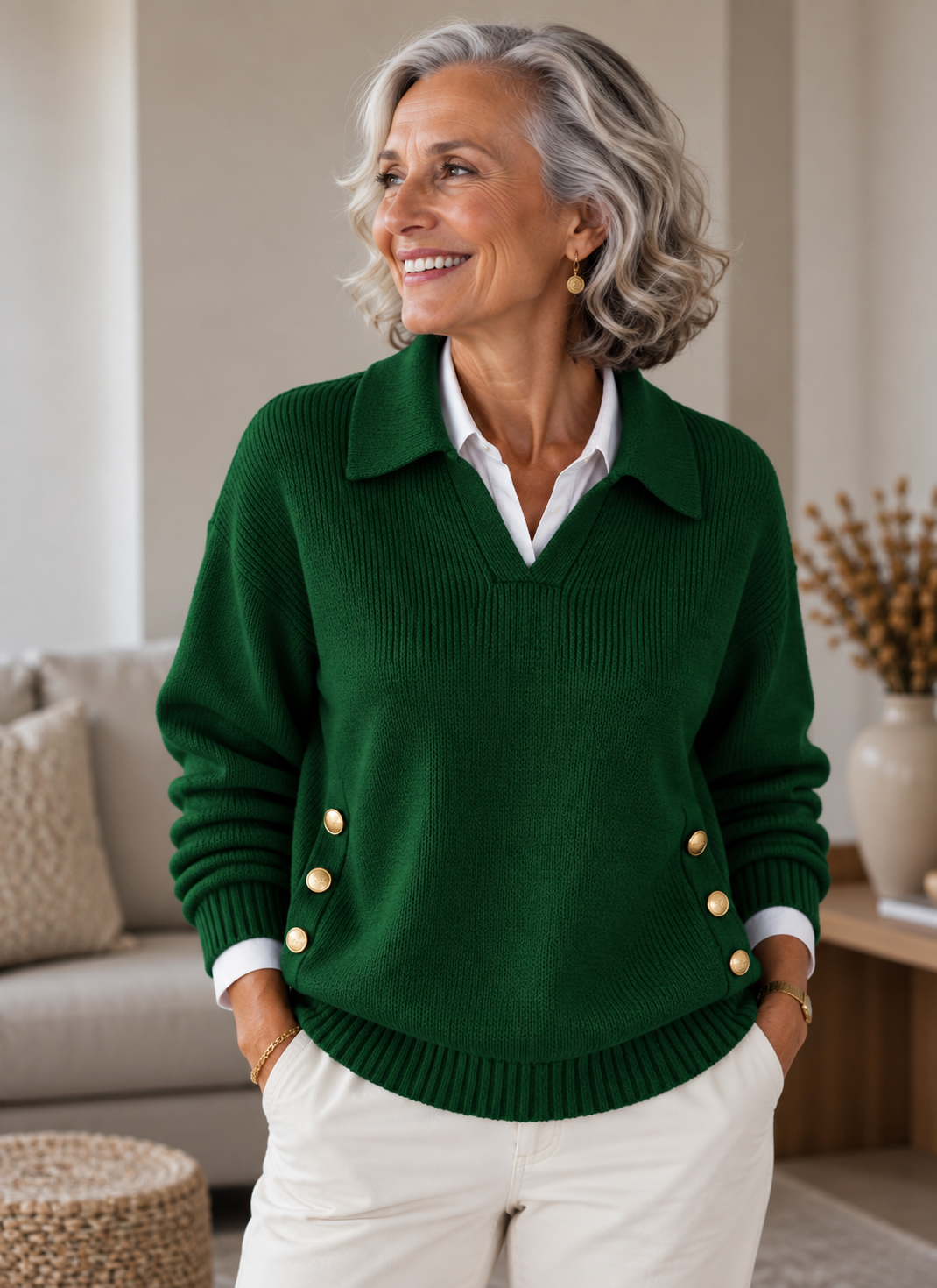 Vynette™ | V-Neck Sweater with Collar