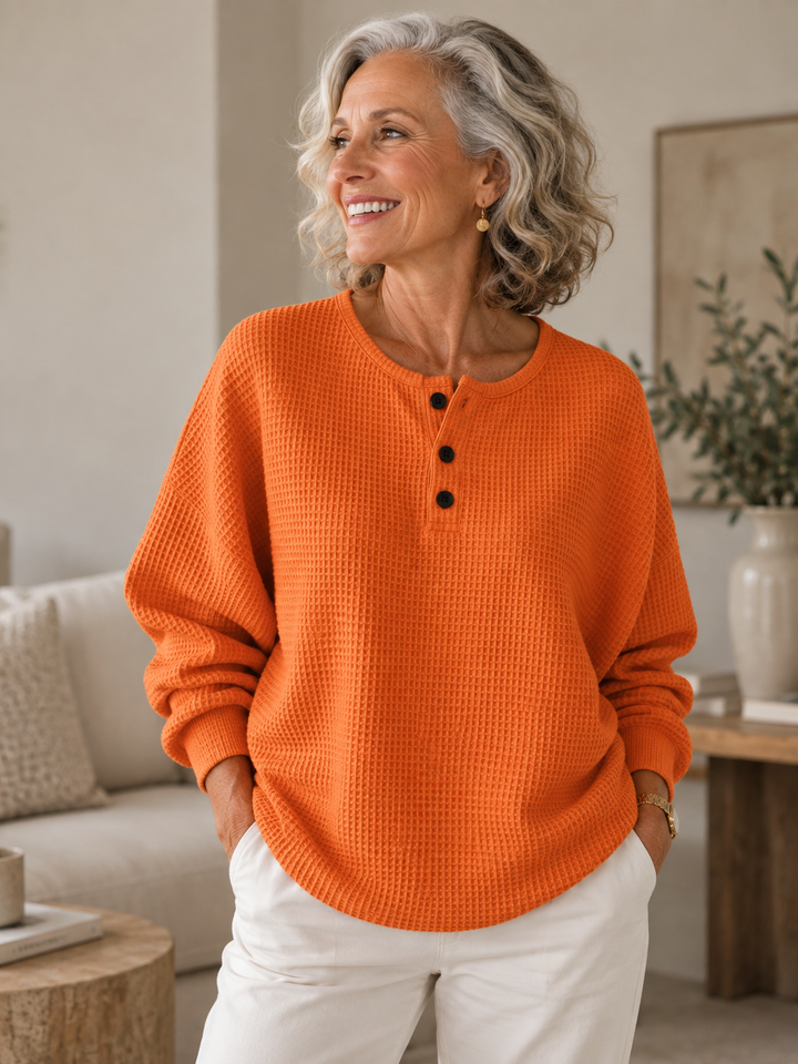 Mirabel™ | Cozy Waffle Henley Sweatshirt