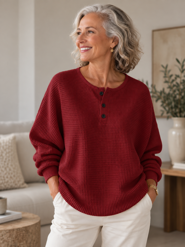 Mirabel™ | Cozy Waffle Henley Sweatshirt