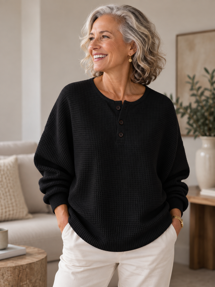 Mirabel™ | Cozy Waffle Henley Sweatshirt