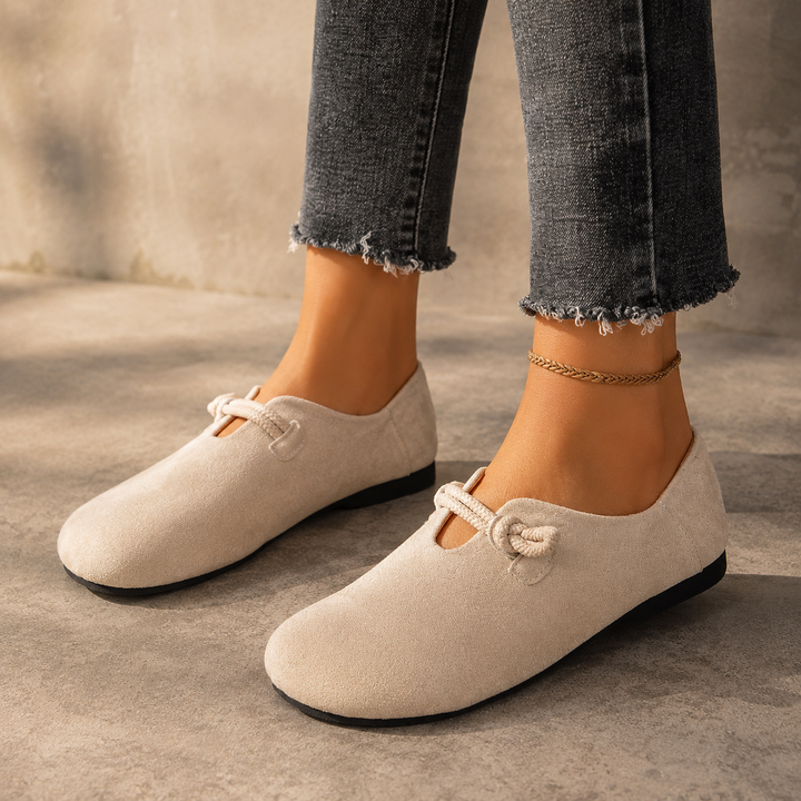 Solette – Knot Strap Suede-Look Mary Jane Flats for Women