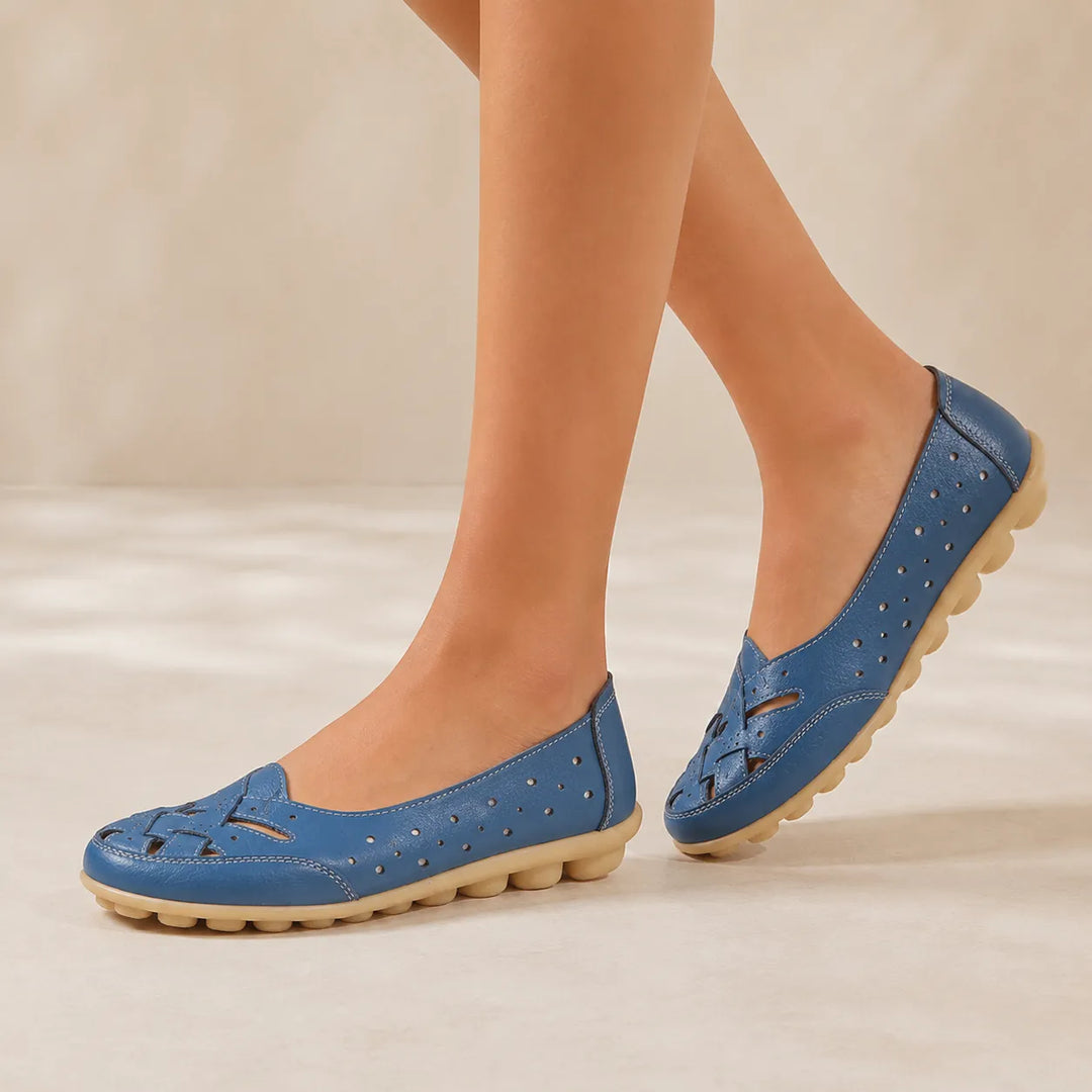 Wearbella – Perforated Woven Low-Cut Flat Loafers