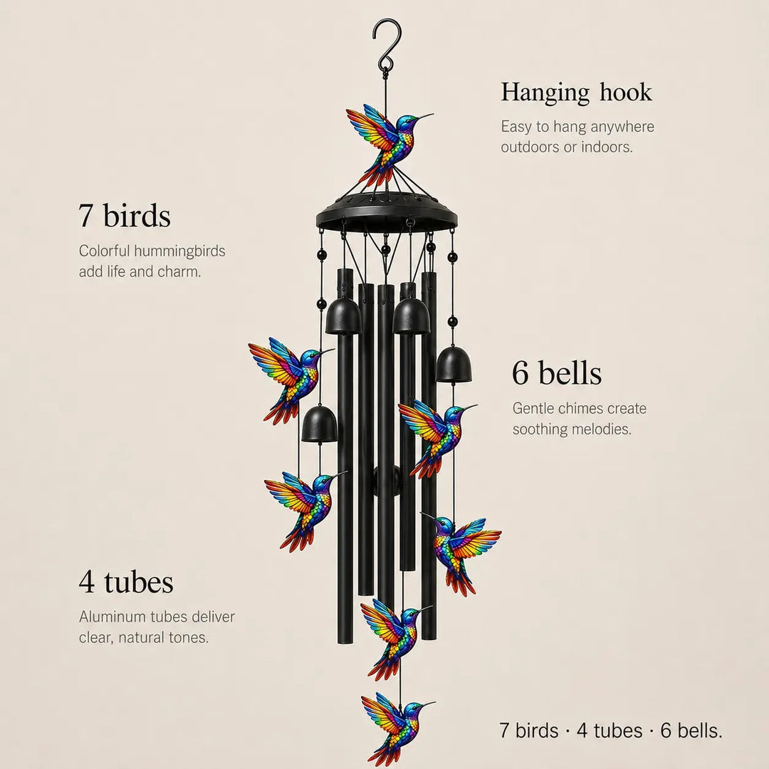 Birdsong – Rainbow Hummingbird Wind Chime for Garden, Patio &amp; Porch