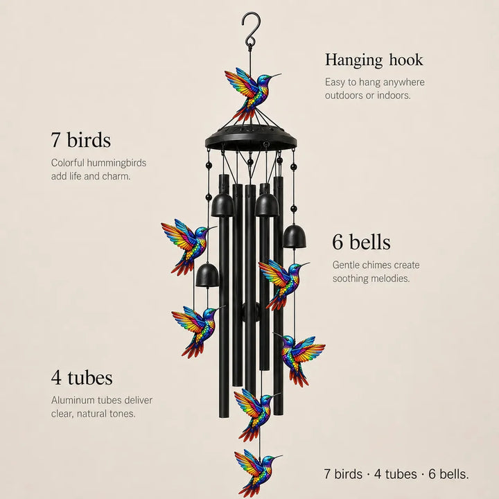 Birdsong – Rainbow Hummingbird Wind Chime for Garden, Patio &amp; Porch