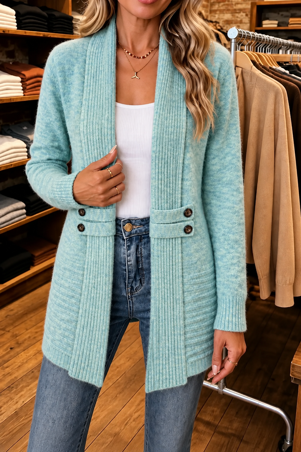 Wearbella – Double-Breasted Belted Knit Cardigan