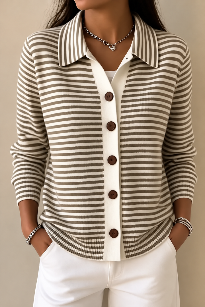 Wearbella – Striped Open-Front Knit Cardigan