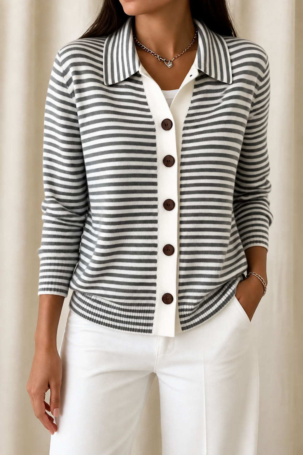 Wearbella – Striped Open-Front Knit Cardigan