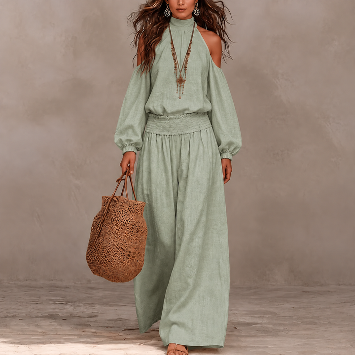 Driftbloom – Cold Shoulder Wide Leg Pants Set