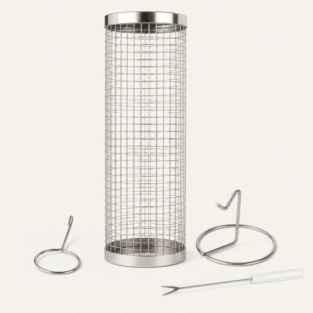 Rollwell – Rolling Stainless Mesh Grill Basket with Hook