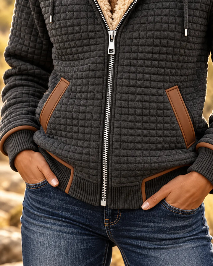 Sherpa-Lined Quilted Zip-Up Hooded Jacket