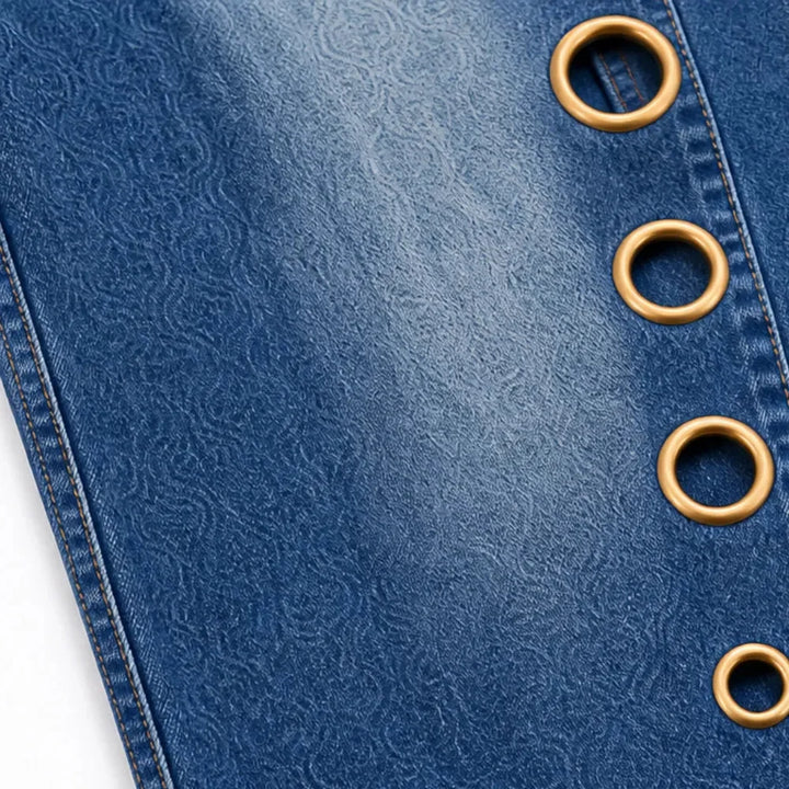 Velmora – Wide Leg Jeans with Brass Grommet Side Detail, High Rise