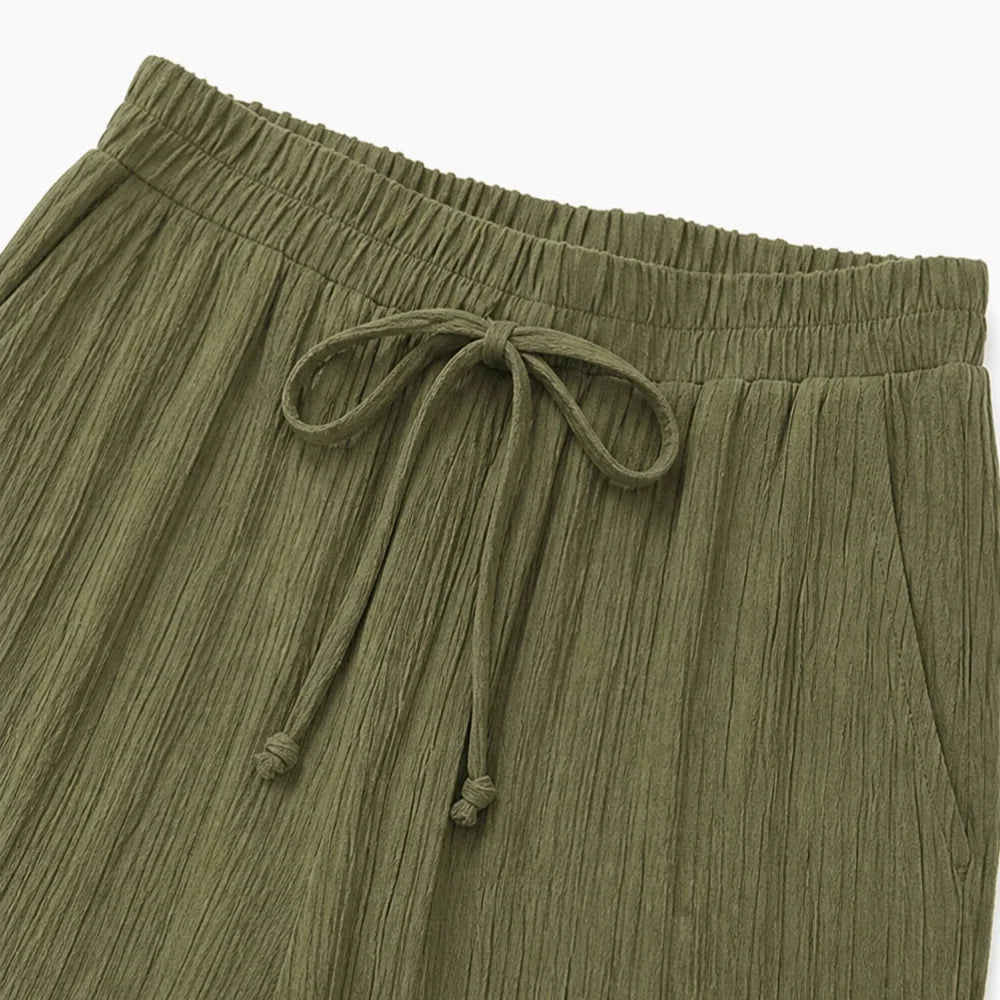 Velora – Ribbed Wide-Leg Capri Pants with Drawstring Waist &amp; Side Slit, Plus Size 1XL–5XL