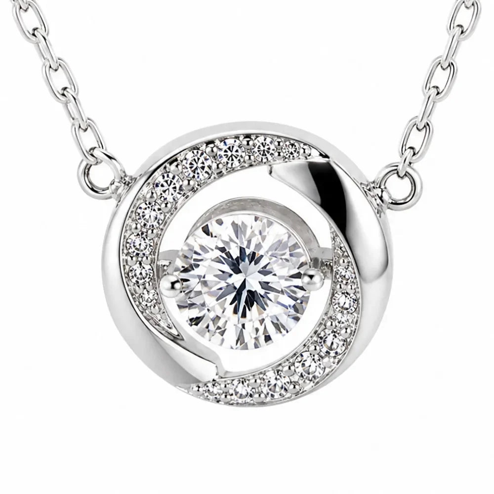 Lunavia – Floating Stone Silver Necklace with Pavé Halo