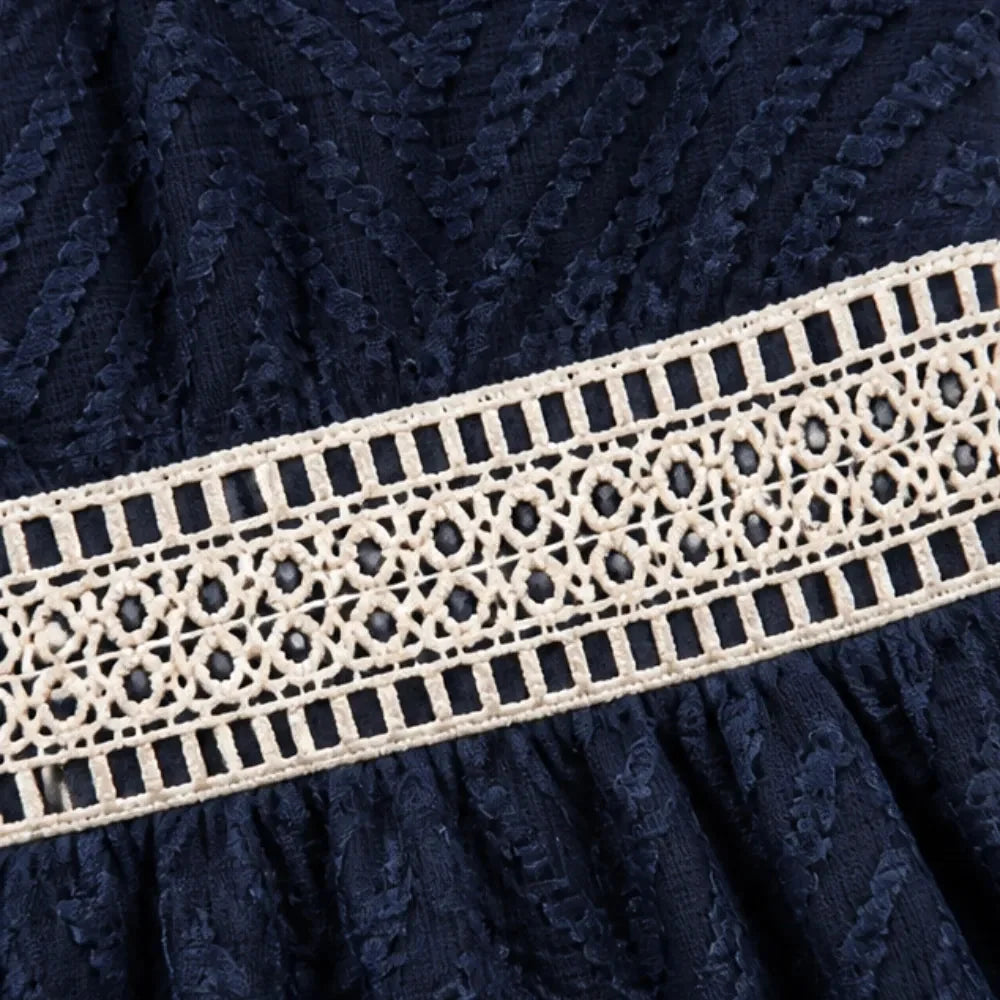 Solène – Crochet V-Neck Flutter Sleeve Summer Dress