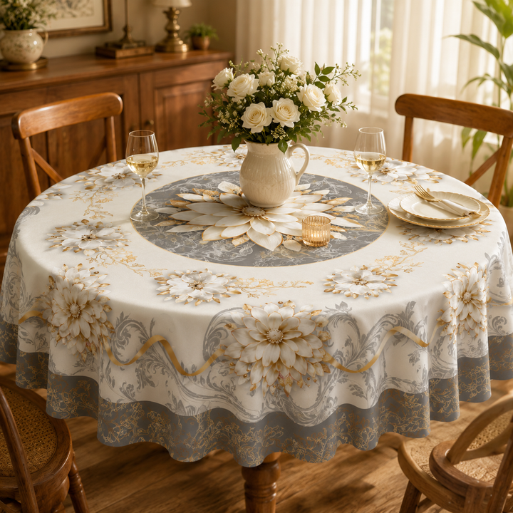 Florenza – Embossed Floral Waterproof Tablecloth for Round &amp; Rectangular Tables