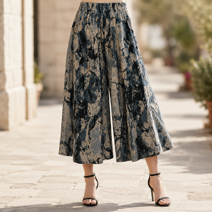 Florenza – Wide-Leg Flowy Summer Capri Pants with Elastic Waist &amp; Pockets
