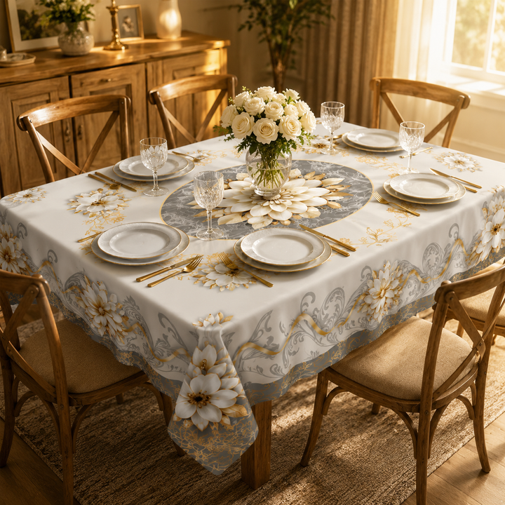 Florenza – Embossed Floral Waterproof Tablecloth for Round &amp; Rectangular Tables