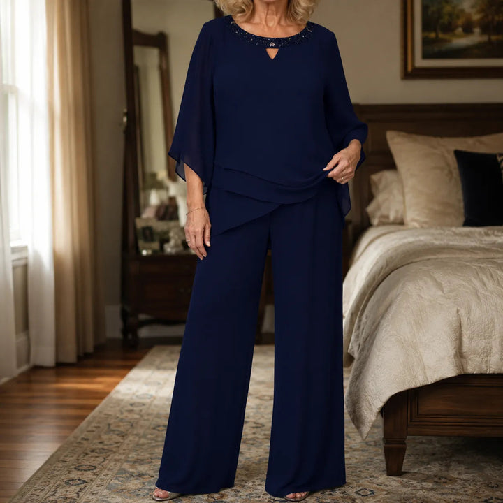 Elowen – Layered Chiffon-like Wedding Guest Pant Set for Women