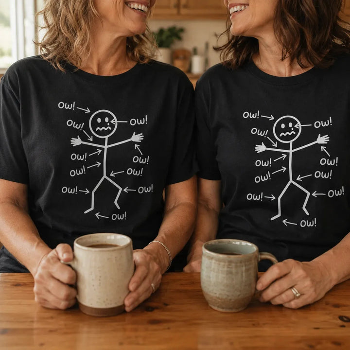Achewear – Funny "Ow!" Stick Figure Graphic Tee, Relaxed Fit Cotton-like T-Shirt for Women &amp; Men