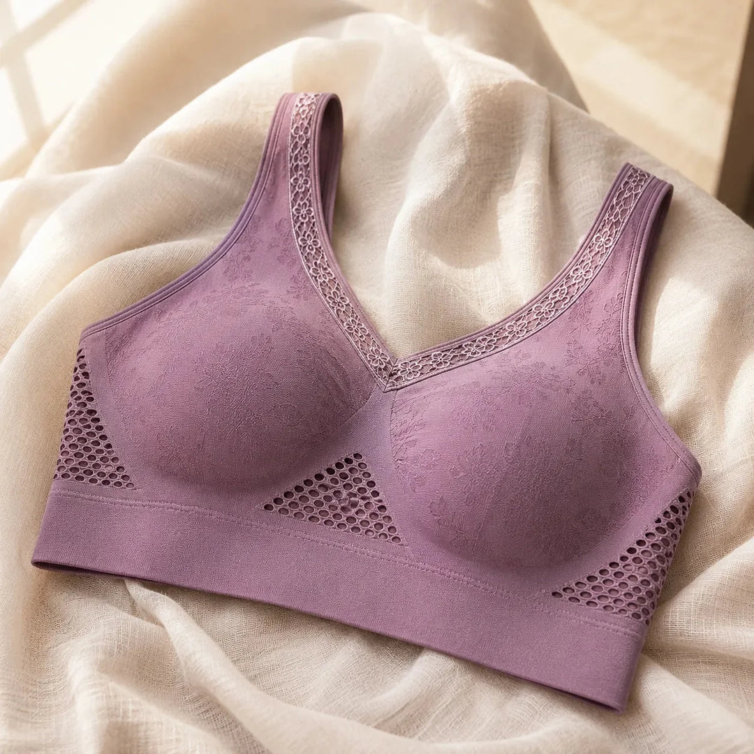 Aluvelle – Wireless Lift Bra with Breathable Mesh &amp; Lace V-Neck