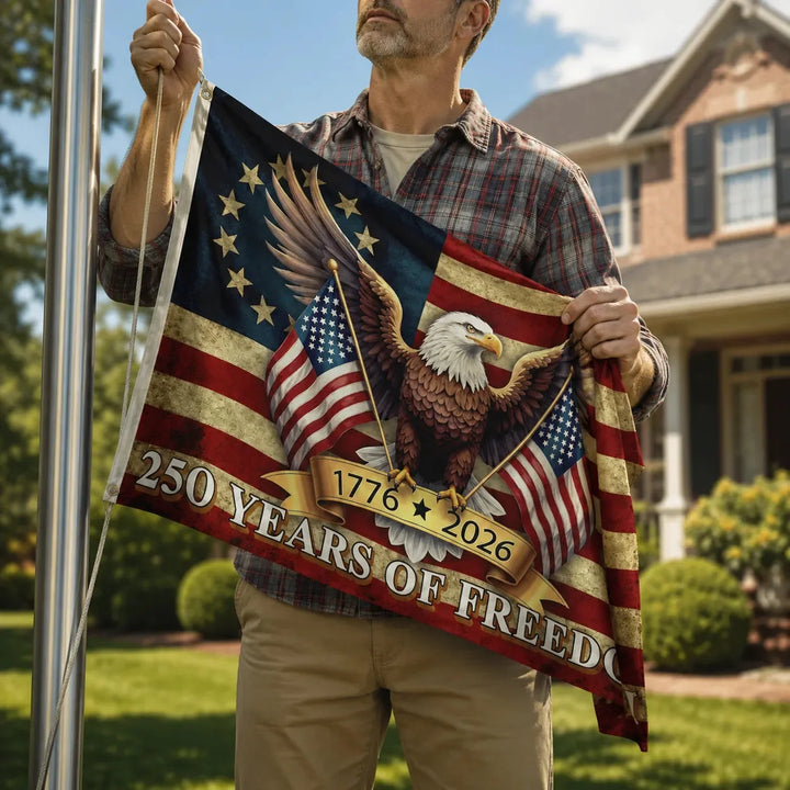 Eaglemark – 250 Years of Freedom American Flag, 1776-2026 Bald Eagle Betsy Ross Banner, Outdoor