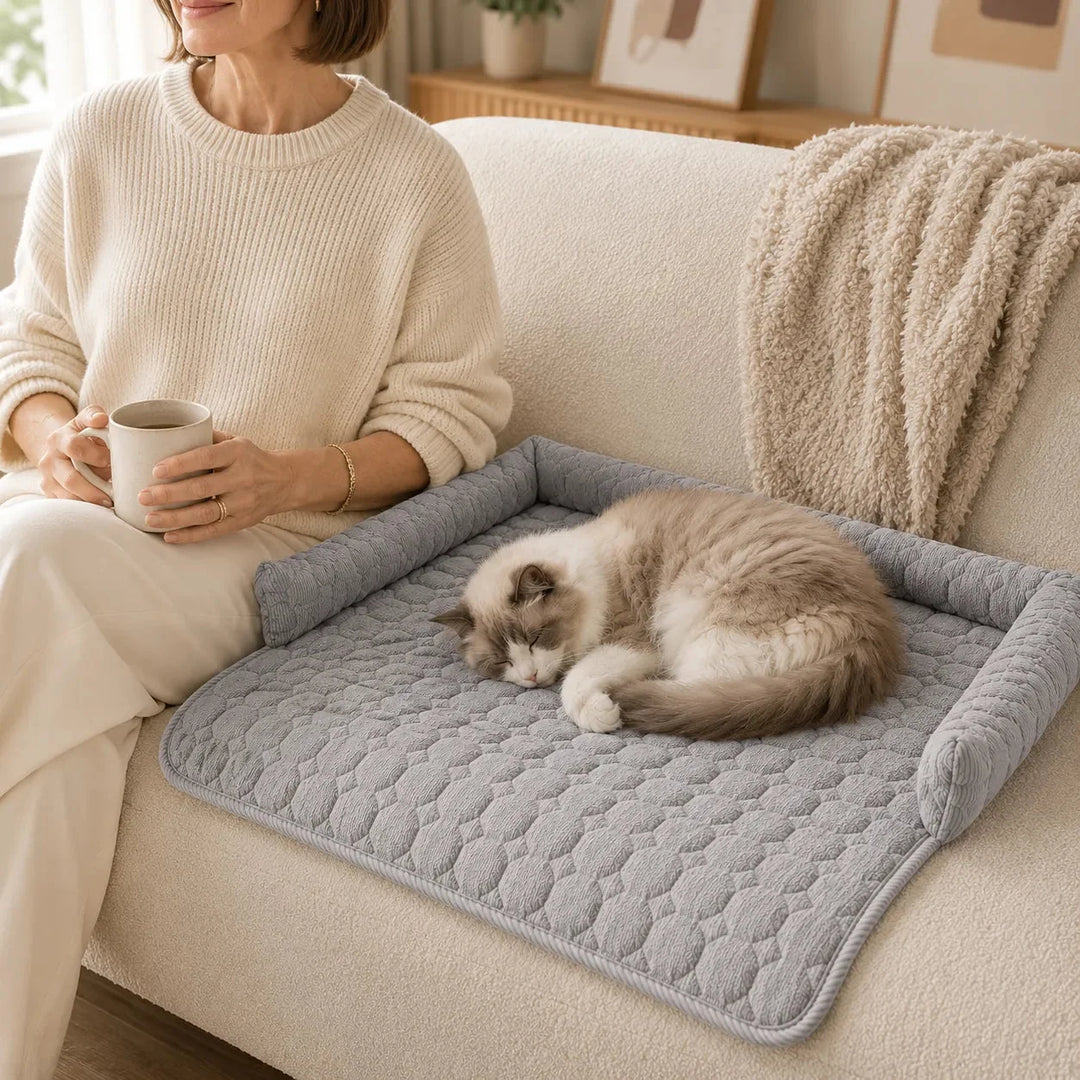 Pawvella – Bolstered Pet Couch Bed with Cooling Top, Non-Slip Sofa Protector