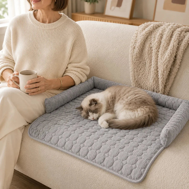 Pawvella – Bolstered Pet Couch Bed with Cooling Top, Non-Slip Sofa Protector