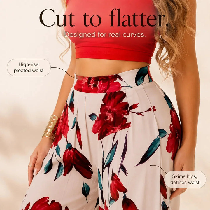 Florenza – Fitted Crop Top &amp; Wide Leg Pants Two Piece Set for Women