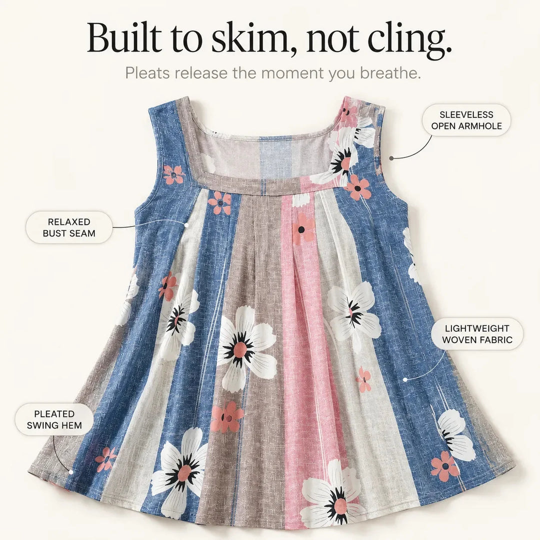 Bellavora – Pleated Square-Neck Swing Tank Top for Women