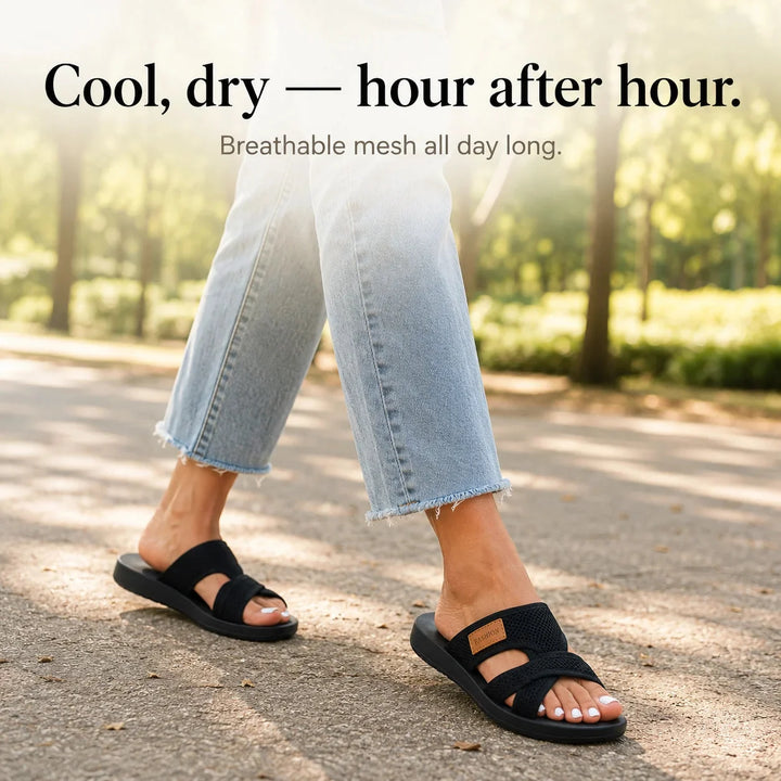 Breezely – Breathable Mesh Slide Sandals for Wide Feet, Open Toe Comfort
