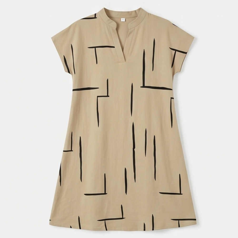 Elunara – Pocketed Dolman Dress with Abstract Print