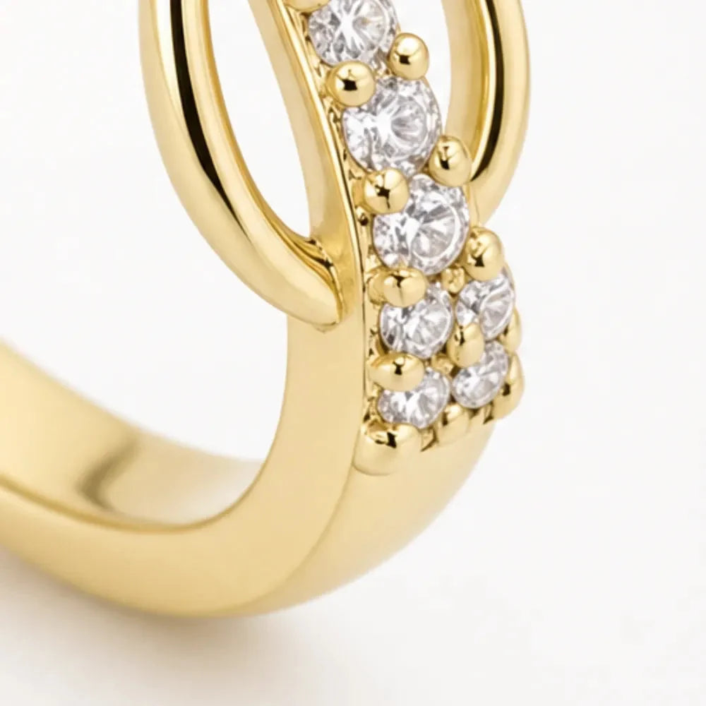 Graceloop – Mobius Cross Ring with Pavé Stones, Gold or Silver