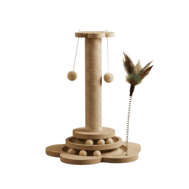 Purrch – 3-in-1 Sisal Scratching Post with Ball Track and Feather Wand