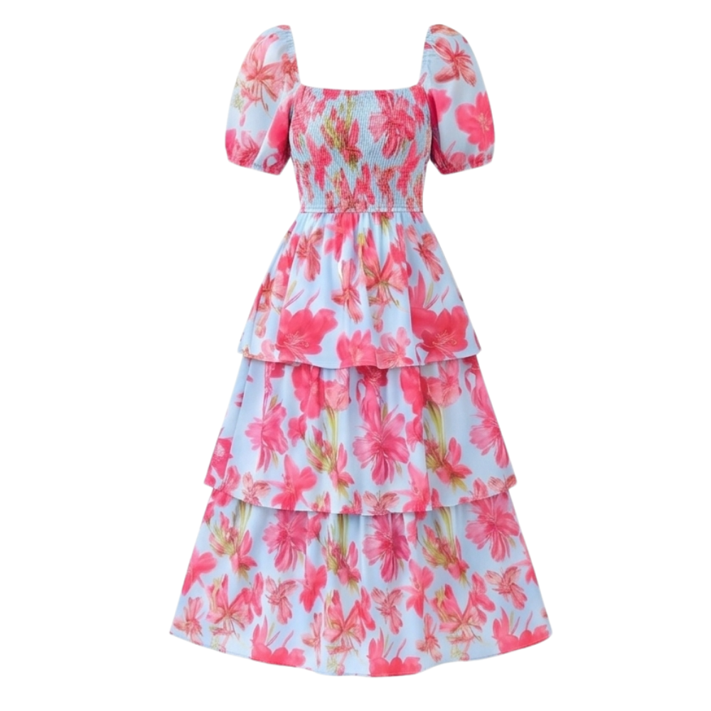 Florenza – Smocked Square-Neck Floral Maxi