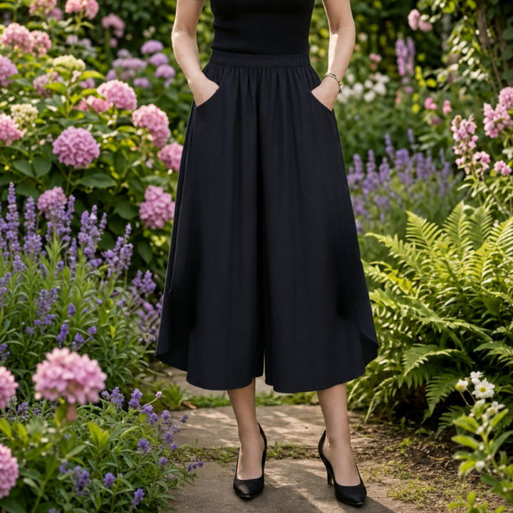 Florenza – Wide-Leg Flowy Summer Capri Pants with Elastic Waist &amp; Pockets