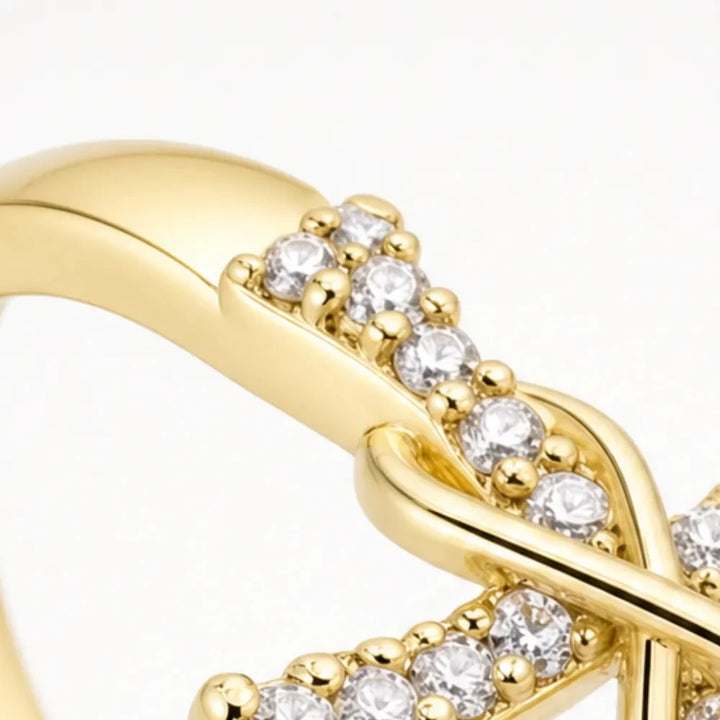 Graceloop – Mobius Cross Ring with Pavé Stones, Gold or Silver