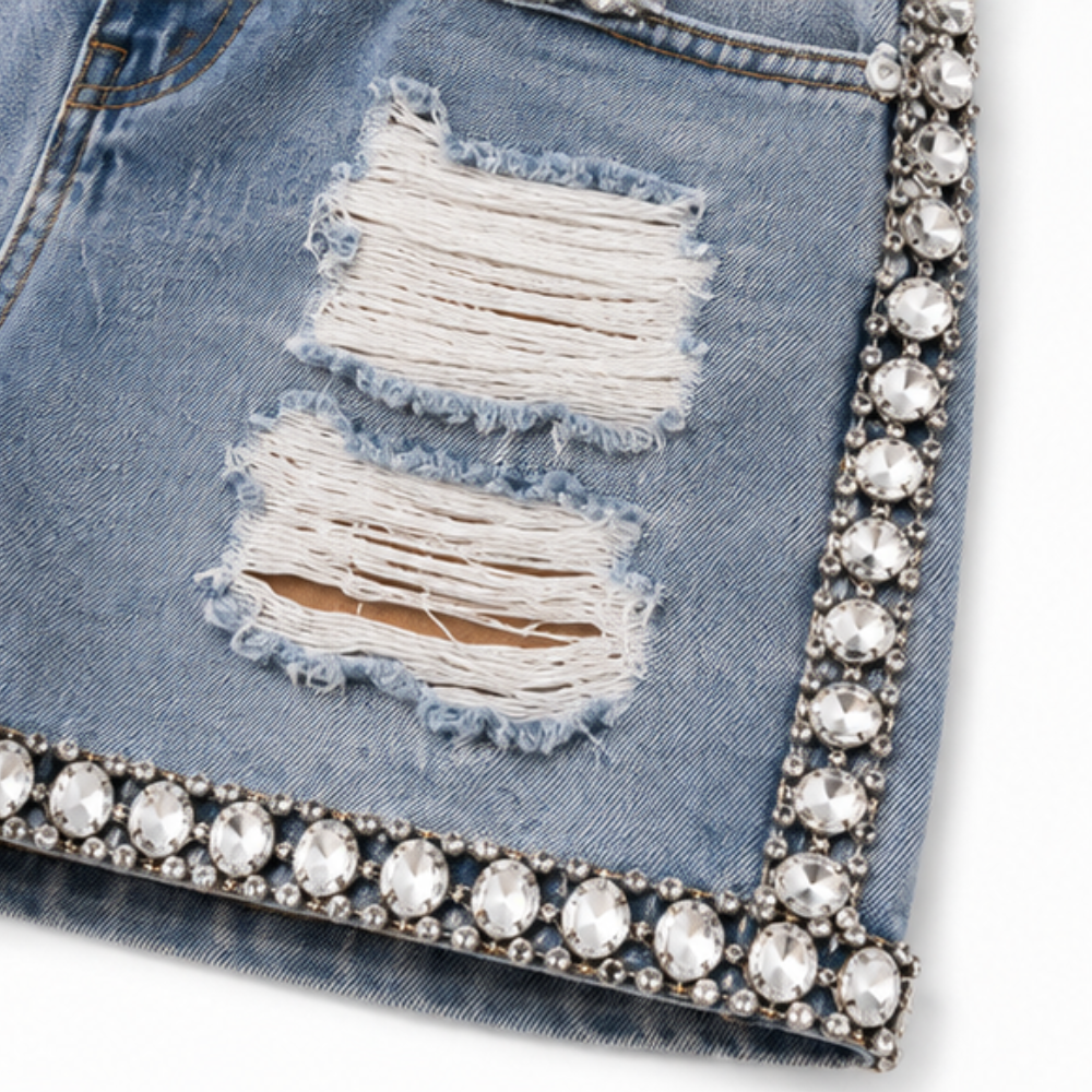 Suncrest – Rhinestone Denim-look Shorts That Don&