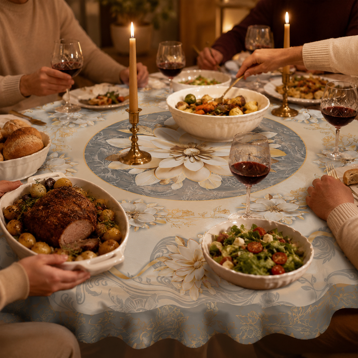 Florenza – Embossed Floral Waterproof Tablecloth for Round &amp; Rectangular Tables