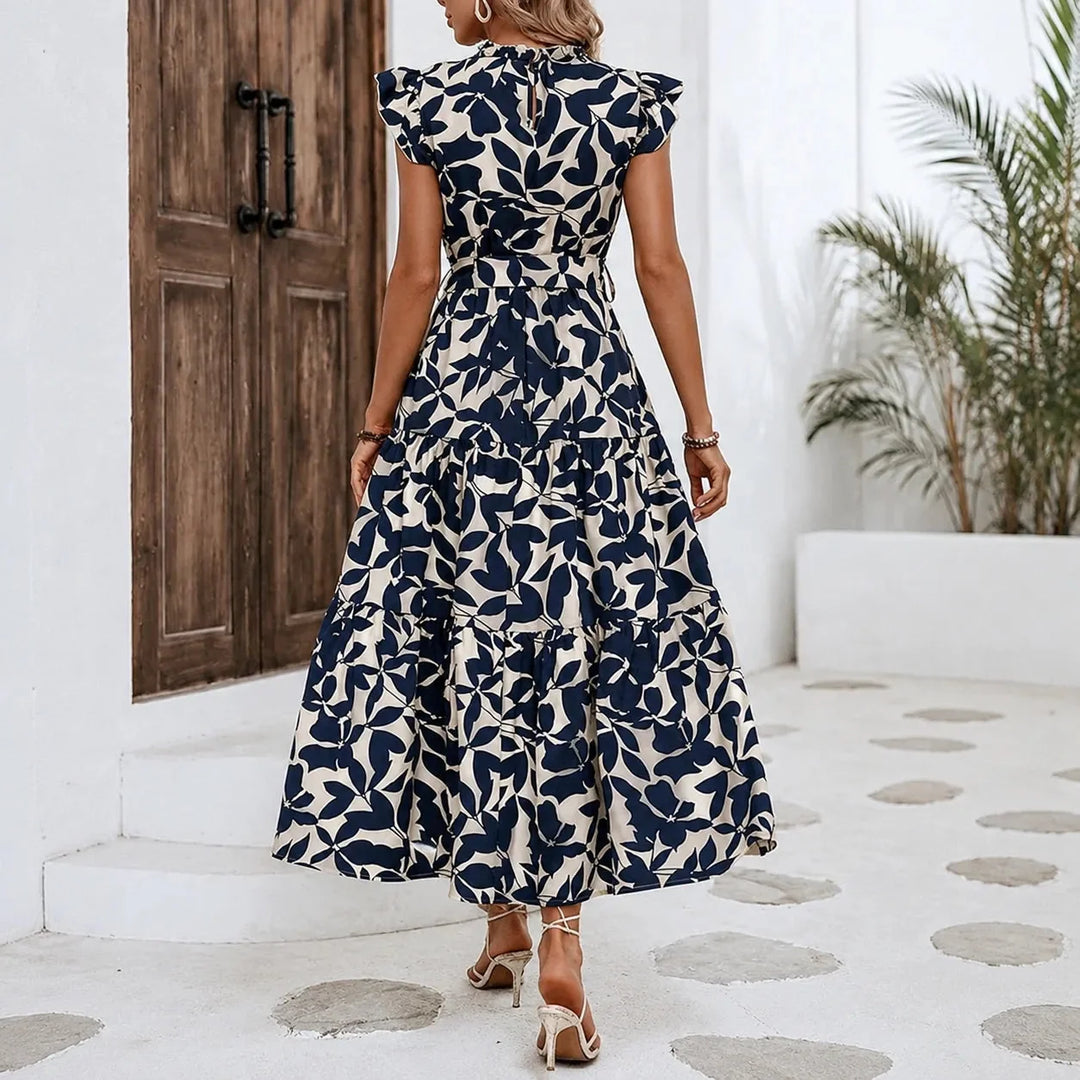 Sunlura – Flutter Sleeve Tie Waist Tiered Midi Dress, Summer Floral Print, Women&