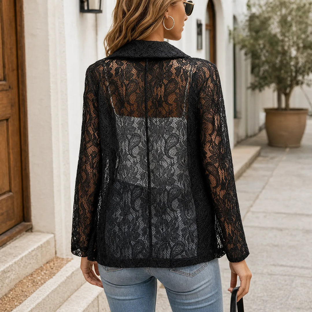 Floral Lace-look Open-Front Blazer for Women