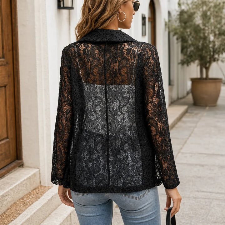 Floral Lace-look Open-Front Blazer for Women