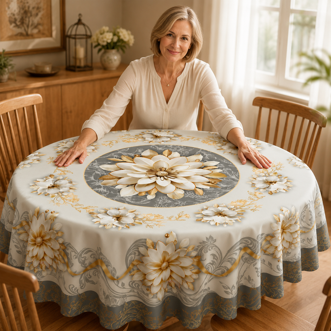 Florenza – Embossed Floral Waterproof Tablecloth for Round &amp; Rectangular Tables