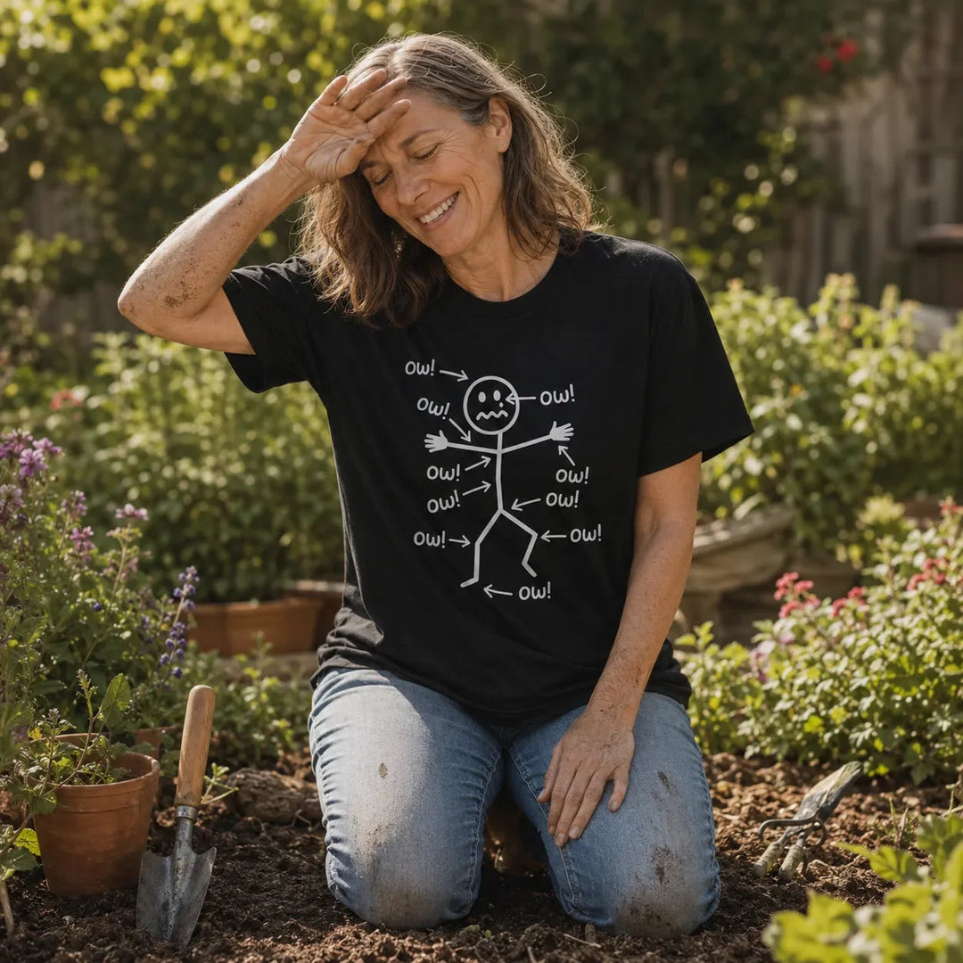 Achewear – Funny "Ow!" Stick Figure Graphic Tee, Relaxed Fit Cotton-like T-Shirt for Women &amp; Men